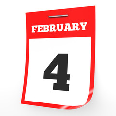 Fototapeta premium February 4. Calendar on white background.