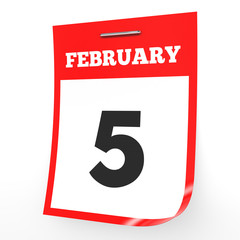 February 5. Calendar on white background.