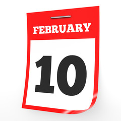 February 10. Calendar on white background.