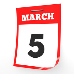 March 5. Calendar on white background.