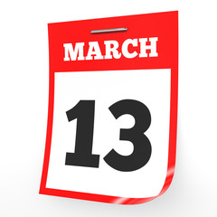March 13. Calendar on white background.