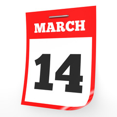 March 14. Calendar on white background.