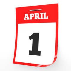 April 1. Calendar on white background.
