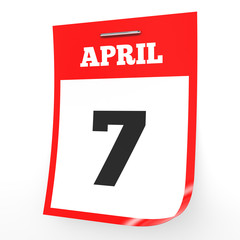 April 7. Calendar on white background.