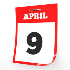 April 9. Calendar on white background.
