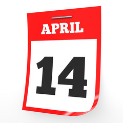 April 14. Calendar on white background.
