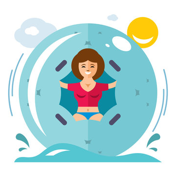 Vector Water Zorbing Concept. Flat style colorful Cartoon illustration.