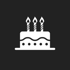 Birthday cake flat icon. Fresh pie muffin on black background