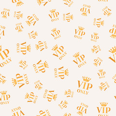 Golden seamless vip only sign background. Vip pattern card design. Luxury member illustration