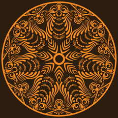 Zentangle round floral ornament. Vector ornamental round lace with arabesque elements. Mehndi style. Orient traditional ornament. Boho styled round ornament