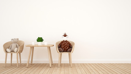 bear doll and giraffe doll on dining room or kid room - 3D Rendering