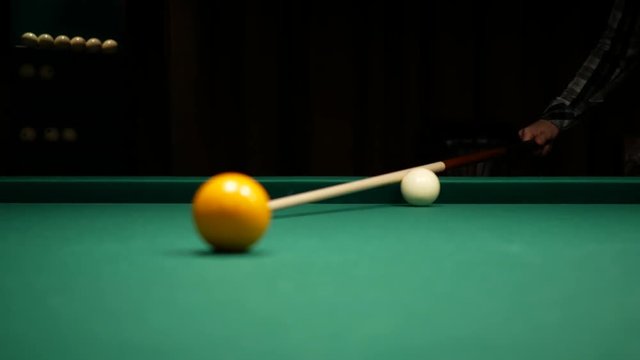Video of Billiards game. Shot at the yellow ball.