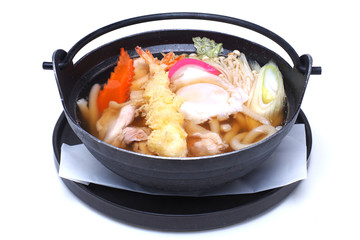 Nabeyaki Udon , Japanese Hot Pot noodles , isolated on white background (with Clipping Path)