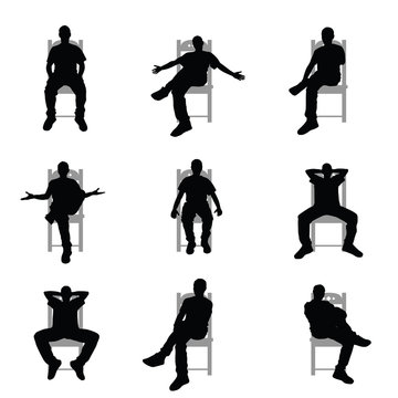 man silhouette sitting on grey chair set illustration