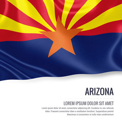 Flag of U.S. state Arizona waving on an isolated white background. State name and the text area for your message.