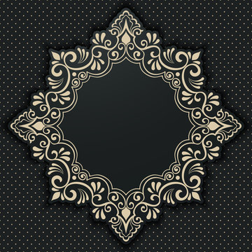 Vector floral and geometric monogram frame on dark gray background. Monogram design element. Vintage styled initial decoration.