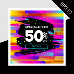 Impressive Vector Sale Layout with Trendy Colorful Elements. Discount Advertising For Store, Web Banner, Pop-up, Website, Flyer.