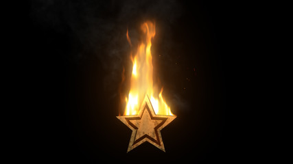 Burning metal star fire isolated on a black background, symbol