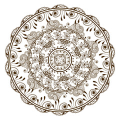 Vector floral mandala in indian style. Mehndi ornamental flower. Hand drawn ethnic pattern
