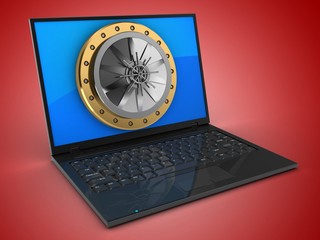 3d laptop computer and vault door