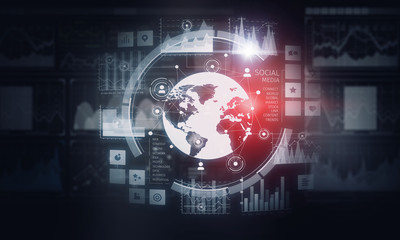 Modern virtual technology background . Mixed media