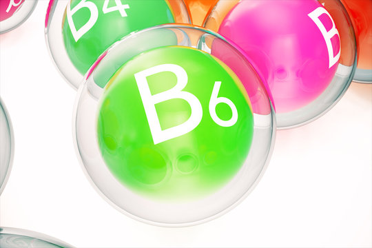 Vitamin B6, group of organic substances, food additive, isolated, on white background, 3d rendering