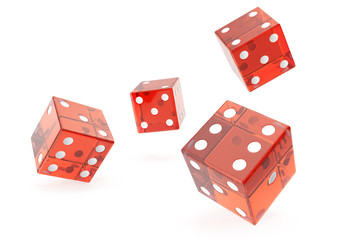Red Casino dice, concept of gambling, on white background, 3d rendering