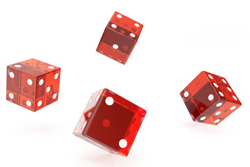 Red Casino dice, concept of gambling, on white background, 3d rendering