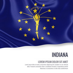 Flag of U.S. state Indiana waving on an isolated white background. State name and the text area for your message.