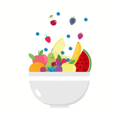 Fruit bowl. Flat design.