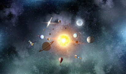 Obraz na płótnie Canvas System of sun planets . Mixed media