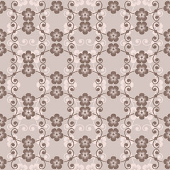 Seamless abstract beige and brown flower pattern.