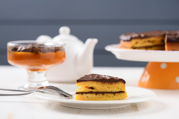 Low callorie pupmkin dessert and homemade layered pumpkin cake with chocolate icing