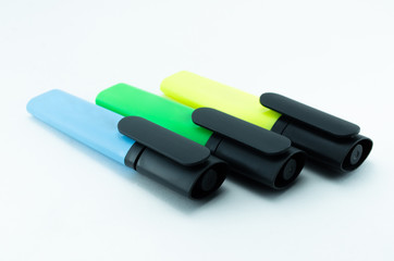 Highlighter markers isolated on white background.