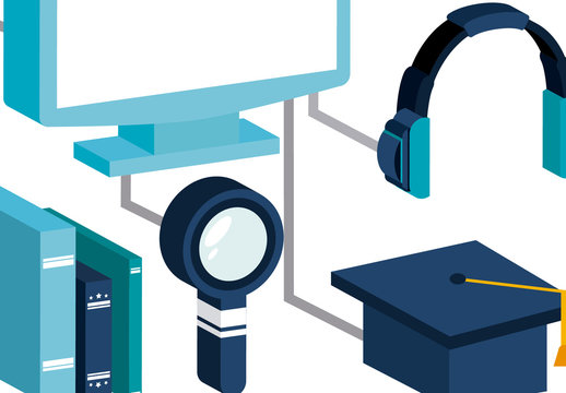 Blue And Teal Education Icons Set With Technology