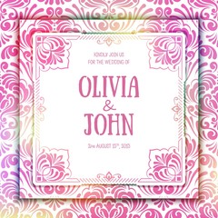 Vector floral and geometric monogram frame on damask background. Elegant invitation or wedding card. Design element.