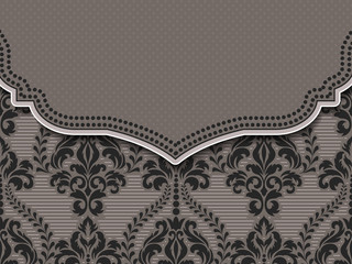 Wedding invitation and announcement card with vintage background artwork. Elegant ornate damask background. Elegant floral abstract ornament. Design template.