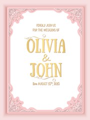 Vector floral and geometric monogram frame on damask background. Elegant invitation or wedding card. Design element.