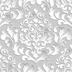 Vector damask seamless pattern element. Elegant luxury texture for wallpapers, backgrounds and page fill. 3D elements with shadows and highlights. Paper cut.