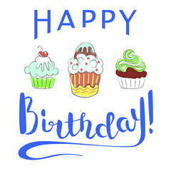 Happy Birthday Greeting Card with cupcakes. Vector Illustration eps 10