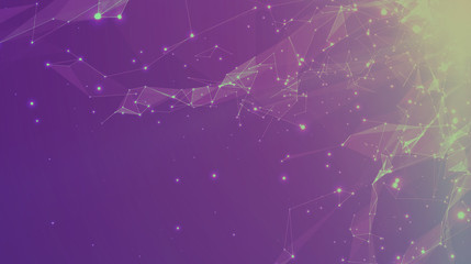 Abstract vector space violet background. Chaotically connected points and polygons flying in space. Flying debris. Futuristic technology style. Elegant background for business presentations. © garrykillian