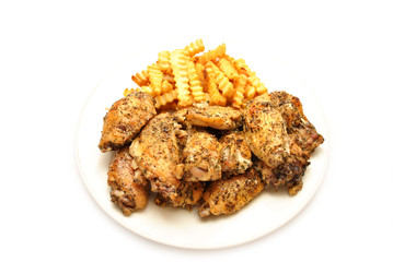 Italian Spiced Chicken Wings Served with Fries