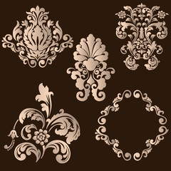 Vector set of damask ornamental elements. Elegant floral abstract elements for design. Perfect for invitations, cards etc.