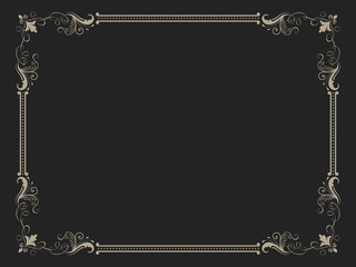 Vector floral and geometric monogram frame on dark gray background. Monogram design element. Vintage styled initial decoration.