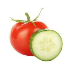 tomato slice and cucumber slice isolated