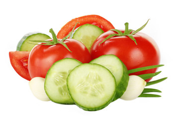 tomatoes, cucumbers and garlic isolated