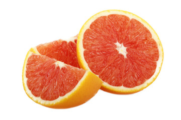 red orange fruit slices isolated on white background