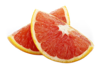 Fototapeta na wymiar red orange fruit slices isolated on white background