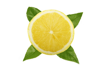 lemon slice with leaf  isolated