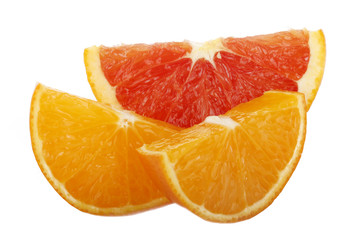 tangelo and red orange slices  isolated